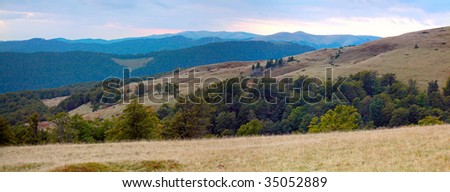 Evening Carpathian Mountains (Ukraine) landscape. Two shots composite picture.