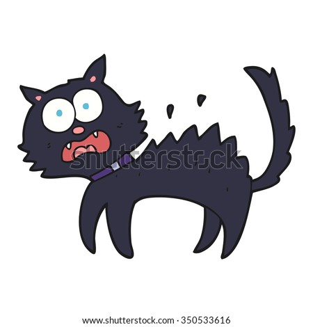 freehand drawn cartoon scared black cat