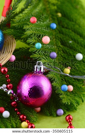 Christmas Decoration: colorful Christmas ball and ornaments with Christmas tree