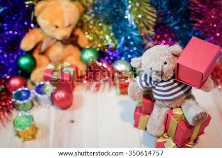 Decorate Christmas and two bears select focus small bear