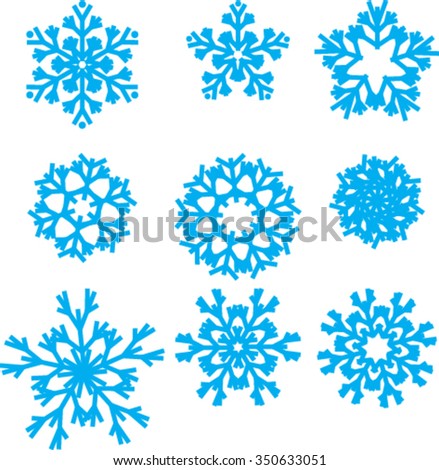 collection of vector snowflakes, blue snowflakes, blue snowflakes on a white background, collection of different blue snowflakes on white background
