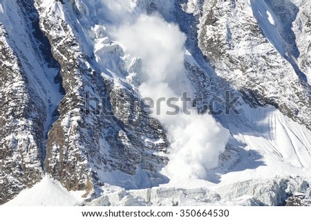 The avalanche in the Himalayas on Anapurna mountain Royalty-Free Stock Photo #350664530