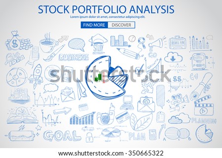 Stock Portfolio Analysis Concept with Doodle design style :following trends, money management, investment diversification. Modern style illustration for web banners, brochure and flyers.