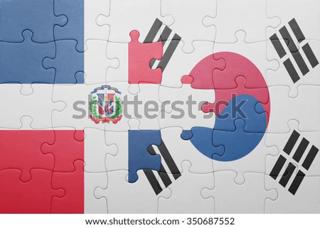 puzzle with the national flag of dominican republic and south korea . concept