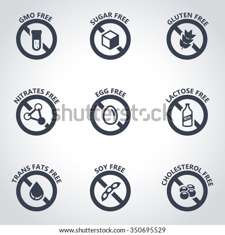 Vector black food dietary labels icon set.
