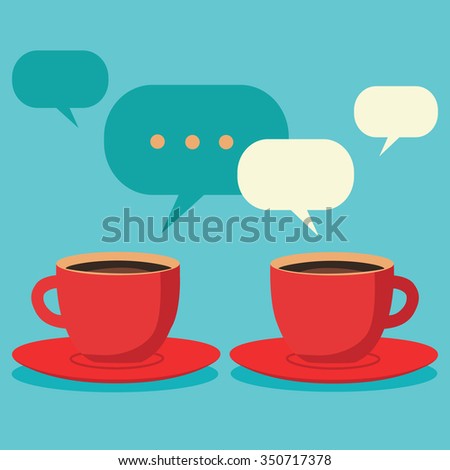 Friendly chat over coffee, two cups of coffee vector concept