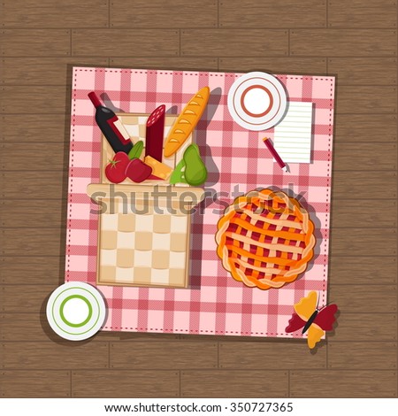 picnic basket on wooden background vector illustration