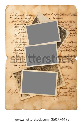 old letter with old pictures isolated on white