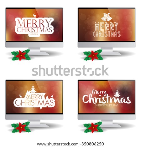 Set of computer screens with backgrounds with text for christmas celebrations