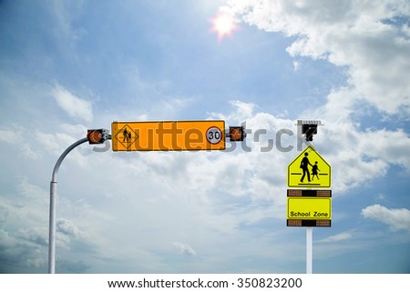 Solar powered traffic signs ,speed warning sign in a school zone,with Solar cells panel for Energy savings