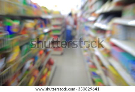 blurred background of generic supermarket people walking shopping