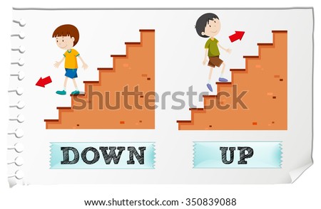 Opposite adjectives down and up illustration