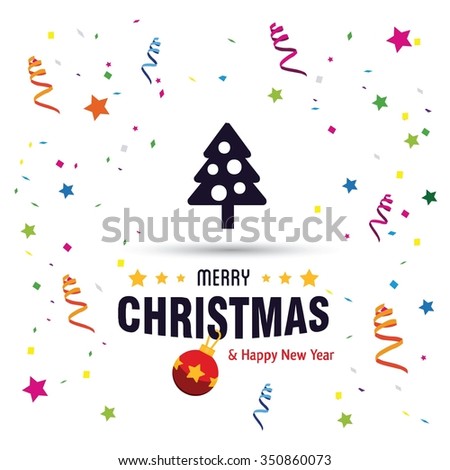Merry Christmas card, stylized Christmas tree on decorative background. Design elements for holiday cards.  Xmas decorated tree icon. vector Greeting Card illustration
