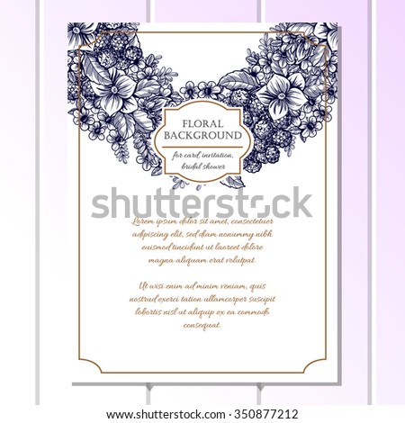 Vintage delicate invitation with flowers for wedding, marriage, bridal, birthday, Valentine's day. Romantic vector illustration. 