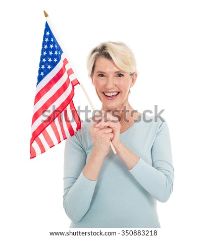 beautiful mature woman with american flag