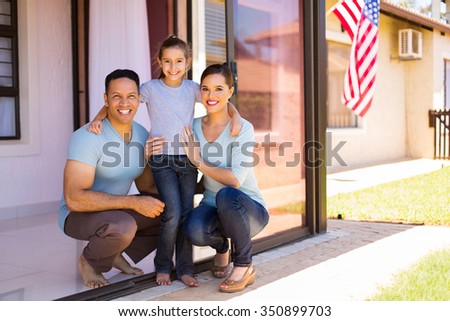 modern american family with USA flag on background Royalty-Free Stock Photo #350899703