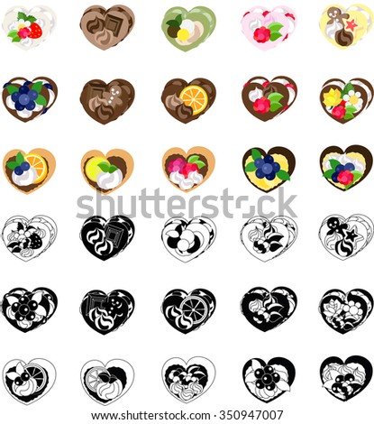 The icons of various heart sweets