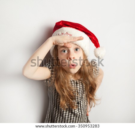 Christmas red hat girl happy mittens