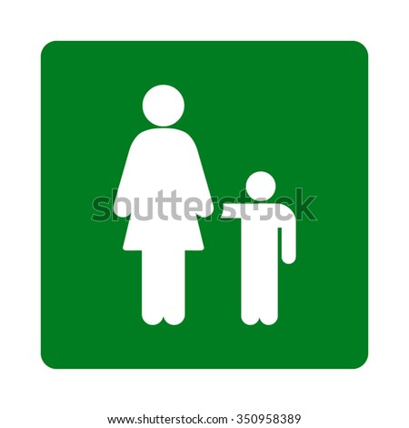 Mother With Son vector icon. Style is flat rounded square button, white and green colors, white background.