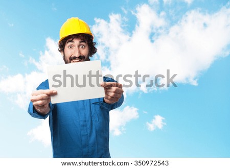 happy worker man with placard