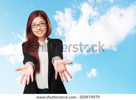 happy chinese woman showing gesture