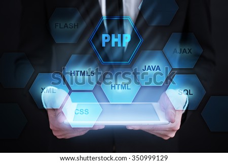 web development concept. PHP icon on virtual screen.