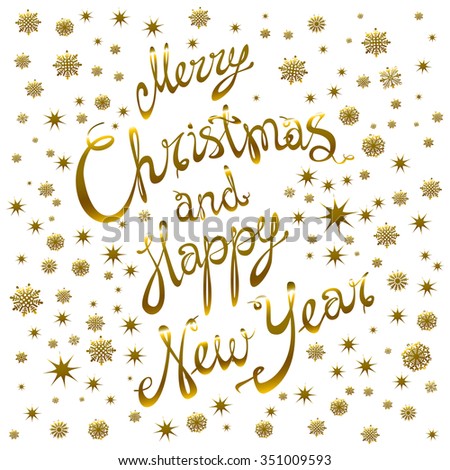 golden glowing Merry Christmas and happy New Year 2016 lettering collection. Vector illustration   art