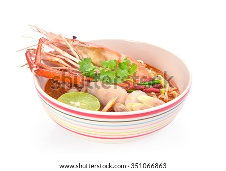 Tom Yum Goong / noodles hot and sour soup isolated on white background with clipping path.
