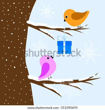 Two birds sitting on a tree, vector illustration
