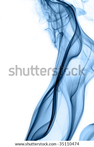 Blue smoke flowing vertically on white background