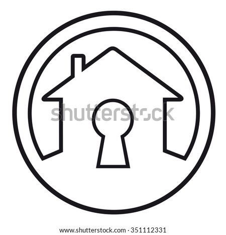 round icon with house lock concept symbol