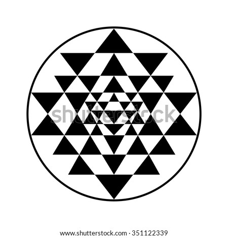 Sacred geometry and alchemy symbol Sri Yantra, formed by nine interlocking triangles that surround and radiate out from the central point. Royalty-Free Stock Photo #351122339