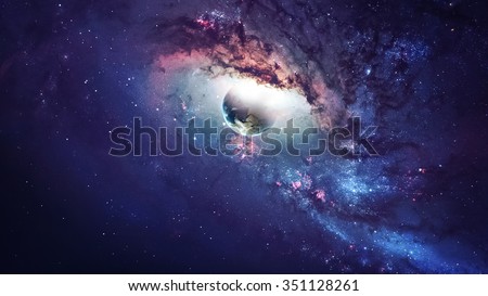 Universe scene with planets, stars and galaxies in outer space showing the beauty of space exploration. Elements furnished by NASA Royalty-Free Stock Photo #351128261