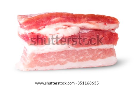 Closeup single piece of bacon isolated on white background