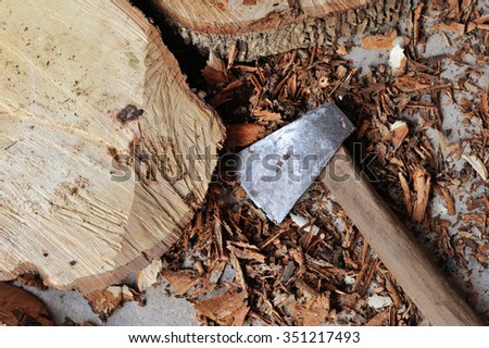 ax tools on wood table background