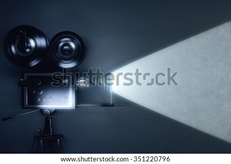 Vintage camera making a film in the dark room