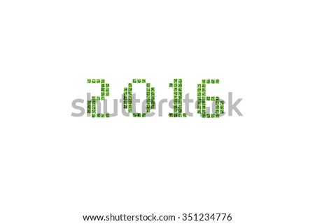 Happy new year 2016. 2016 number text made from green glass image. Beautiful 2016 text.
