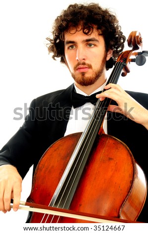 Portrait of  young man with  cello
