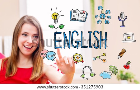 English concept with young woman in her home 