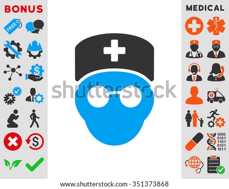 Medic Head vector icon. Style is bicolor flat symbol, blue and gray colors, rounded angles, white background.