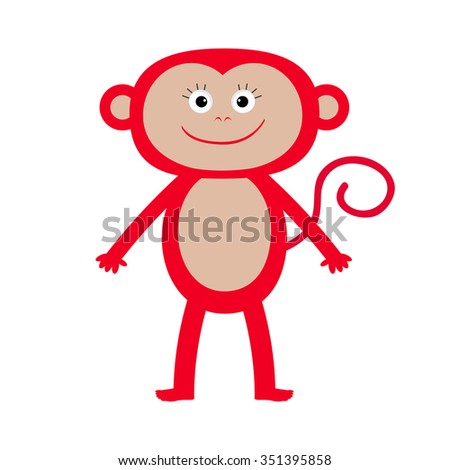 Cute red monkey. Isolated. Baby illustration. White background. Greeting card  Flat design Vector illustration