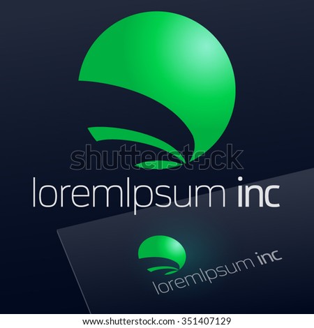 Abstract vector sign in sphere shape on dark Background. Logotype for Ecology, Pharmacy, Cosmetic activity
