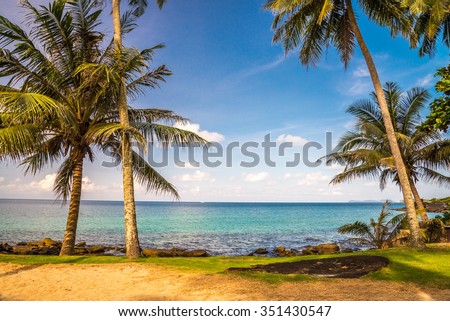 Beautiful tropical island beach with coconut palm trees - Koh Kood, Trat Thailand