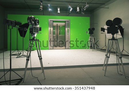 Doors decoration for movie filming with vintage cameras 3D Render