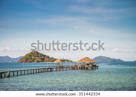 Long wooden bridge pavilion in beautiful tropical island beach - Koh Mak, Trat Thailand
