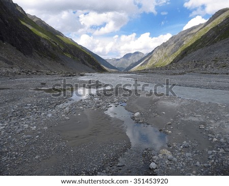 river starting at a glacier valley in Kyrgyzstan