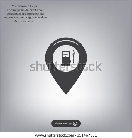 Map pointer with gas station icon. Vector illustration.