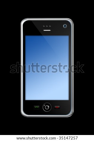 three dimensional mobile phone isolated on black whith clipping path