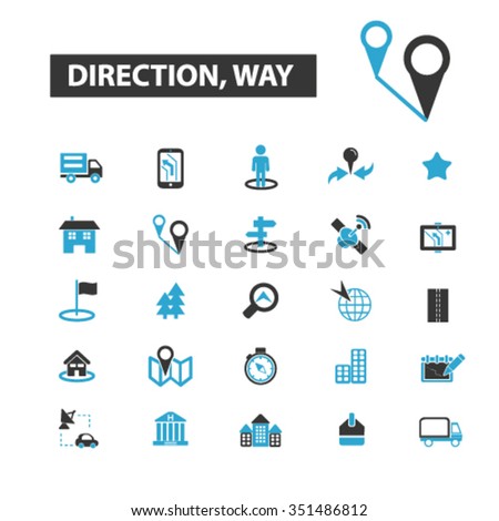 direction, way, map, location, route  icons, signs vector concept set for infographics, mobile, website, application 