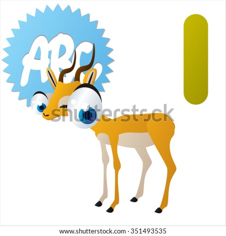 vector cartoon comic illustration for animal funny alphabet. Badges, stickers or logos or icons designs with animals. I is for Impala
